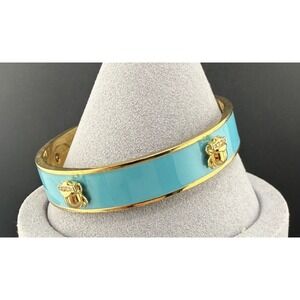 Juicy Couture Bangle Bracelet Aqua Blue Gold Tone Bugs Signed Y2K 8"
